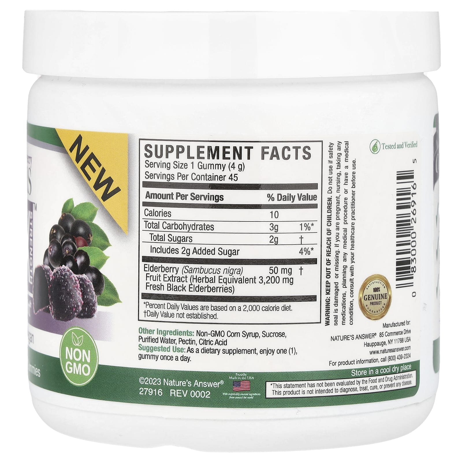 Nature's Answer, Black Elderberry Sambucus Daily Gummies, 2X Strength, 3,200 mg, 45 Pectin Gummies - Image 2