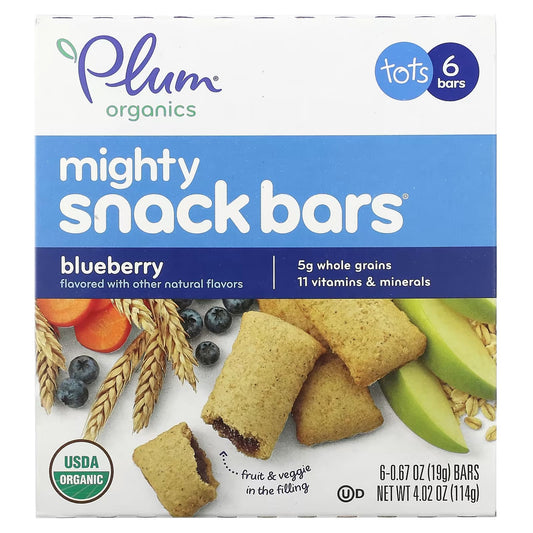 Plum Organics, Mighty Snack Bars, Tots, Blueberry, 6 Bars, 0.67 oz (19 g) Each - Image 1