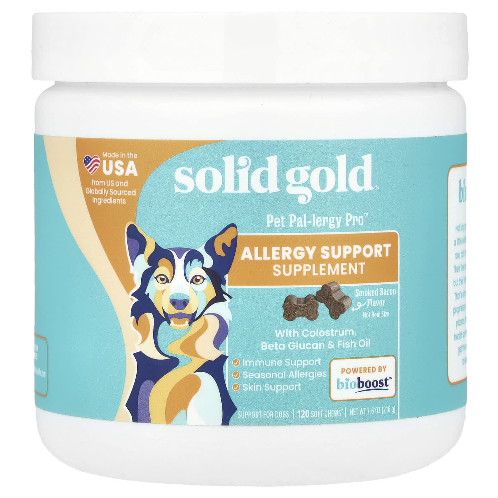 Solid Gold, Pet Pal-Lergy Pro™, Allergy Support Supplement, For Dogs, Smoked Bacon, 120 Soft Chews, 7.6 oz (216 g) - Image 1