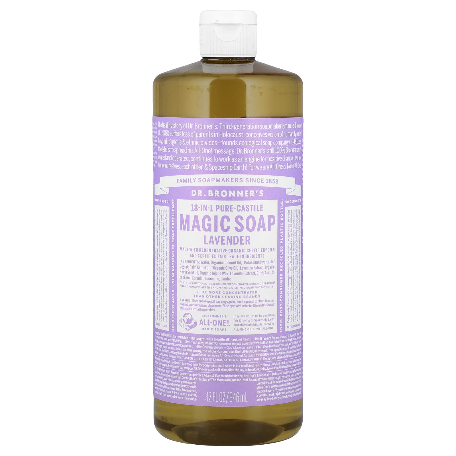Lavender Pure-Castile Magic Soap by Dr. Bronner's, 18-in-1, 32 fl oz - Image 1