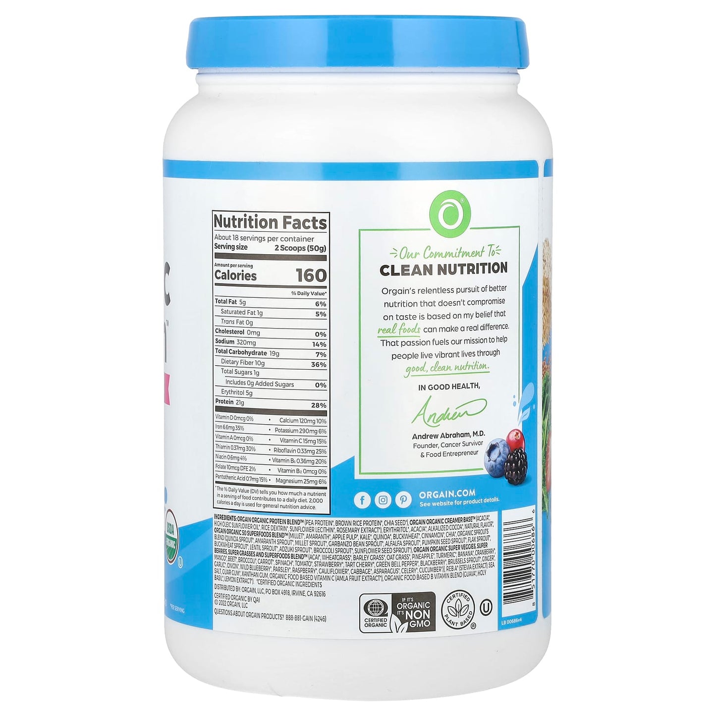 Orgain, Organic Protein + 50 Superfoods, Creamy Chocolate Fudge, 2.02 lbs (918 g) - Image 2