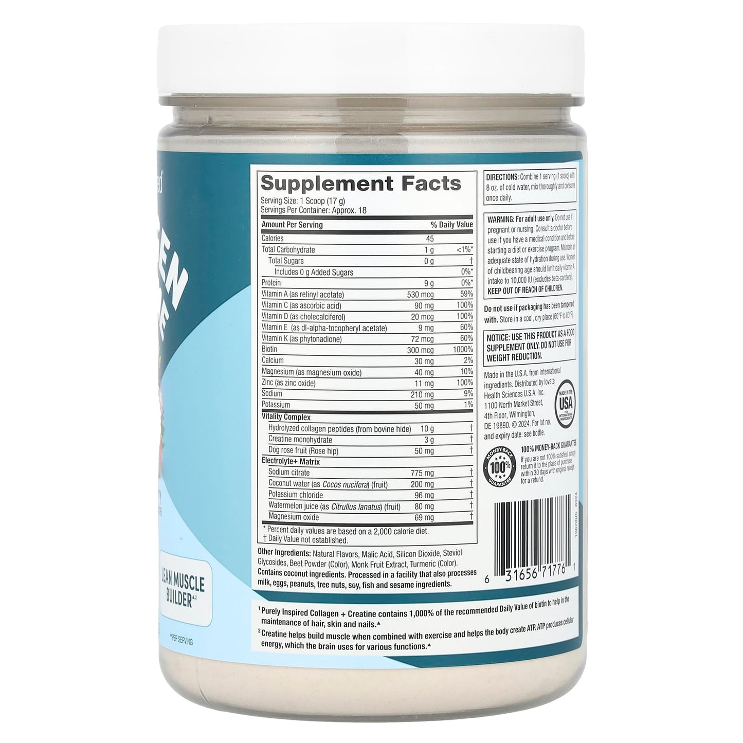 Purely Inspired, Collagen + Creatine, Watermelon Strawberry, 10.63 oz (301 g) - Image 2