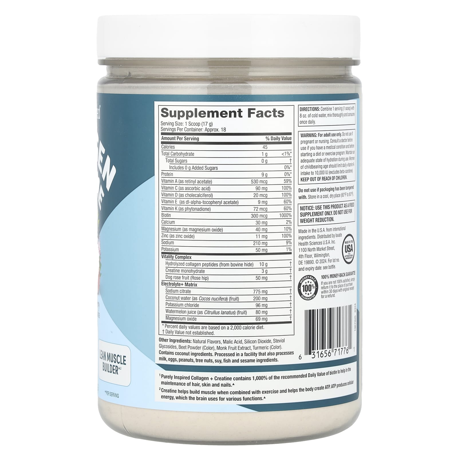 Purely Inspired, Collagen + Creatine, Watermelon Strawberry, 10.63 oz (301 g) - Image 2