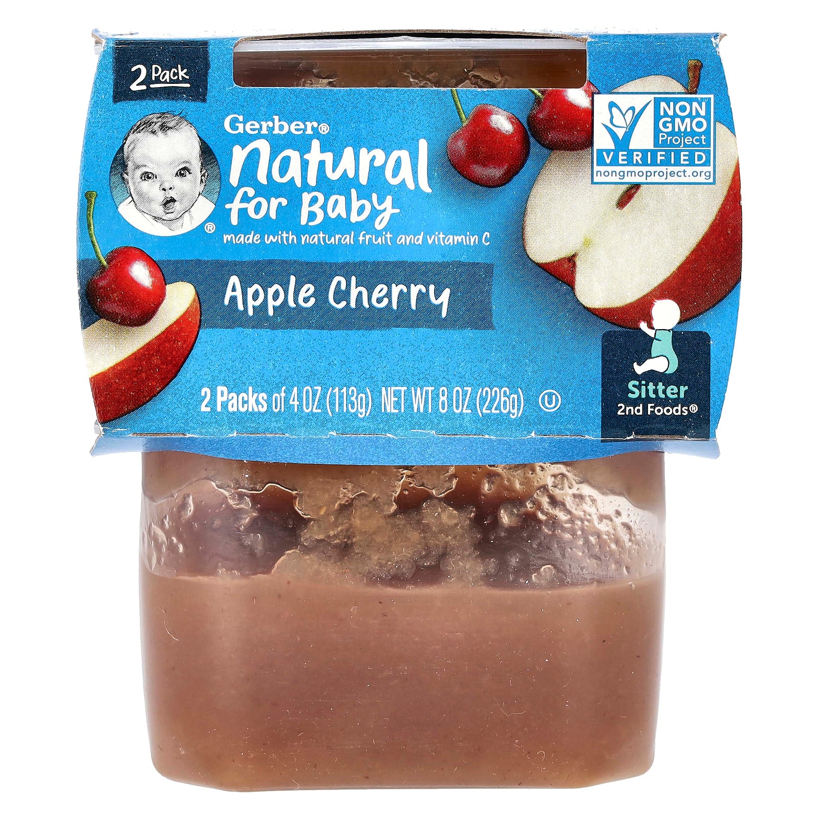 Gerber Apple Cherry 2nd Foods for Babies (2 Pack, 4 oz Each) - Non-GMO - Image 1
