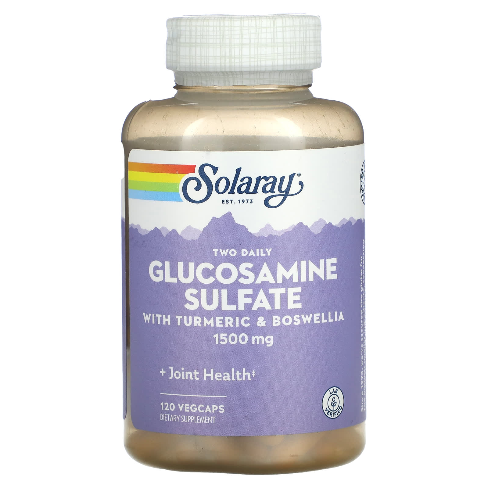 Solaray, Two Daily Glucosamine Sulfate with Turmeric & Boswellia, 1,500 mg, 120 VegCaps - Image 1