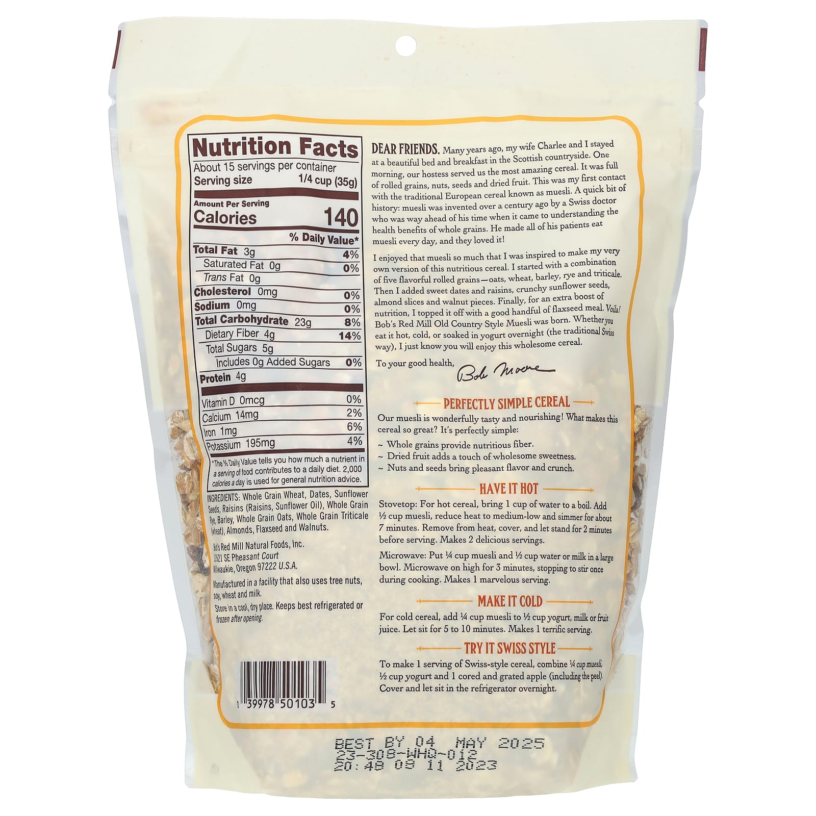 Whole Grain Muesli Cereal by Bob's Red Mill - 18 oz - Image 2