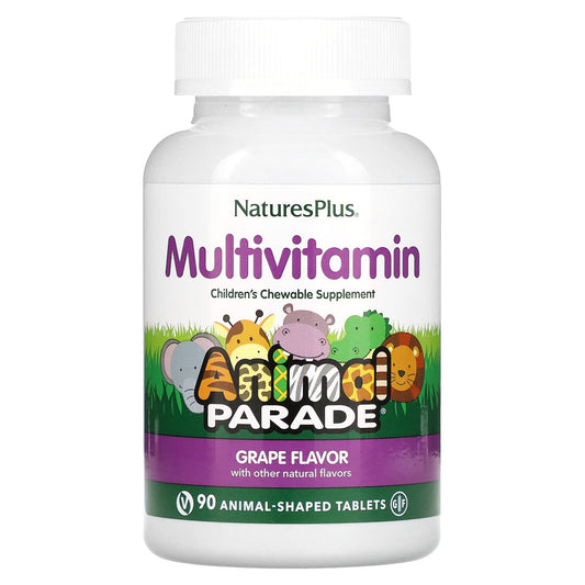 NaturesPlus, Animal Parade, Children's Chewable Multivitamin Supplement, Grape, 90 Animal-Shaped Tablets - Image 1