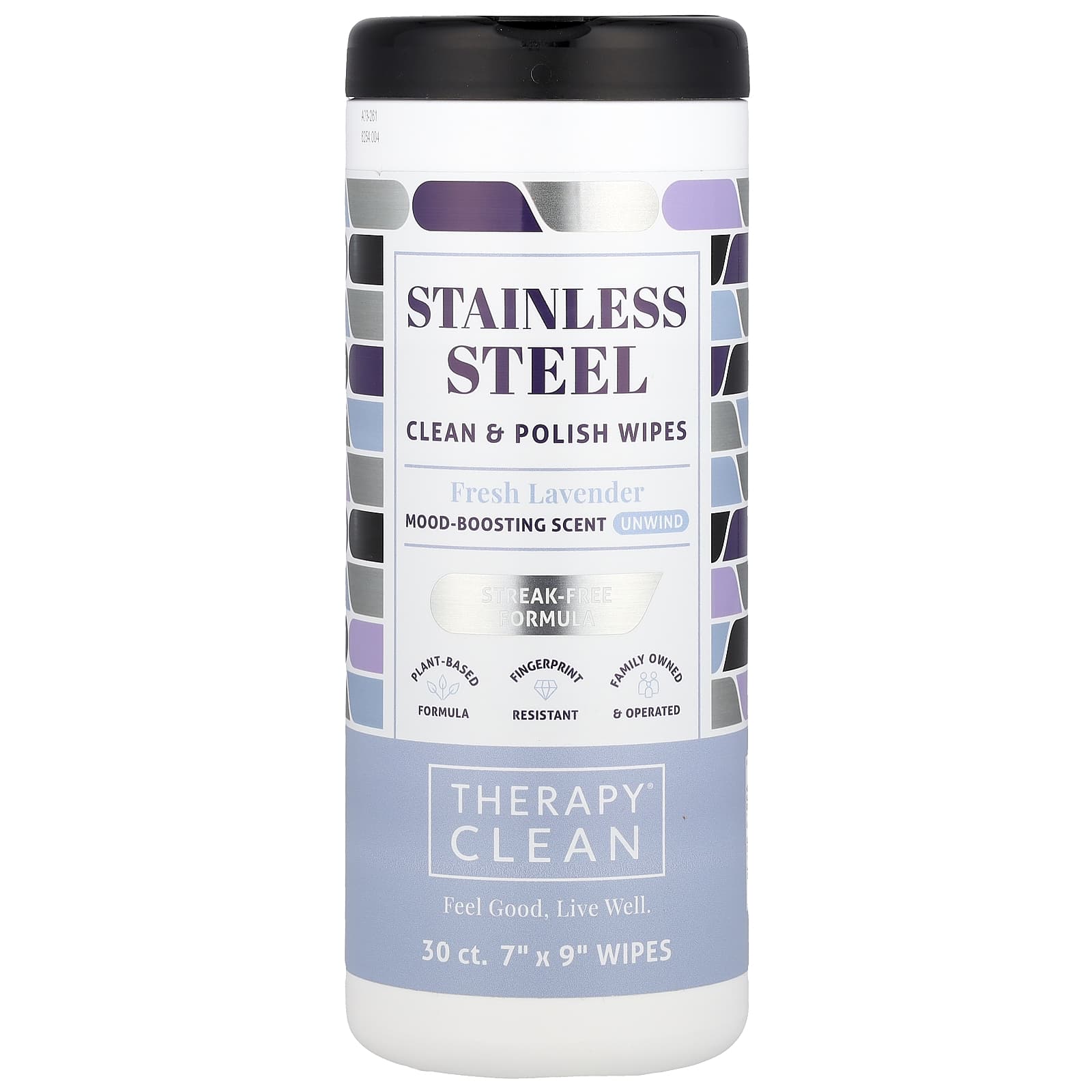 Therapy Clean, Stainless Steel, Clean & Polish Wipes, Fresh Lavender , 30 Wipes - Image 1