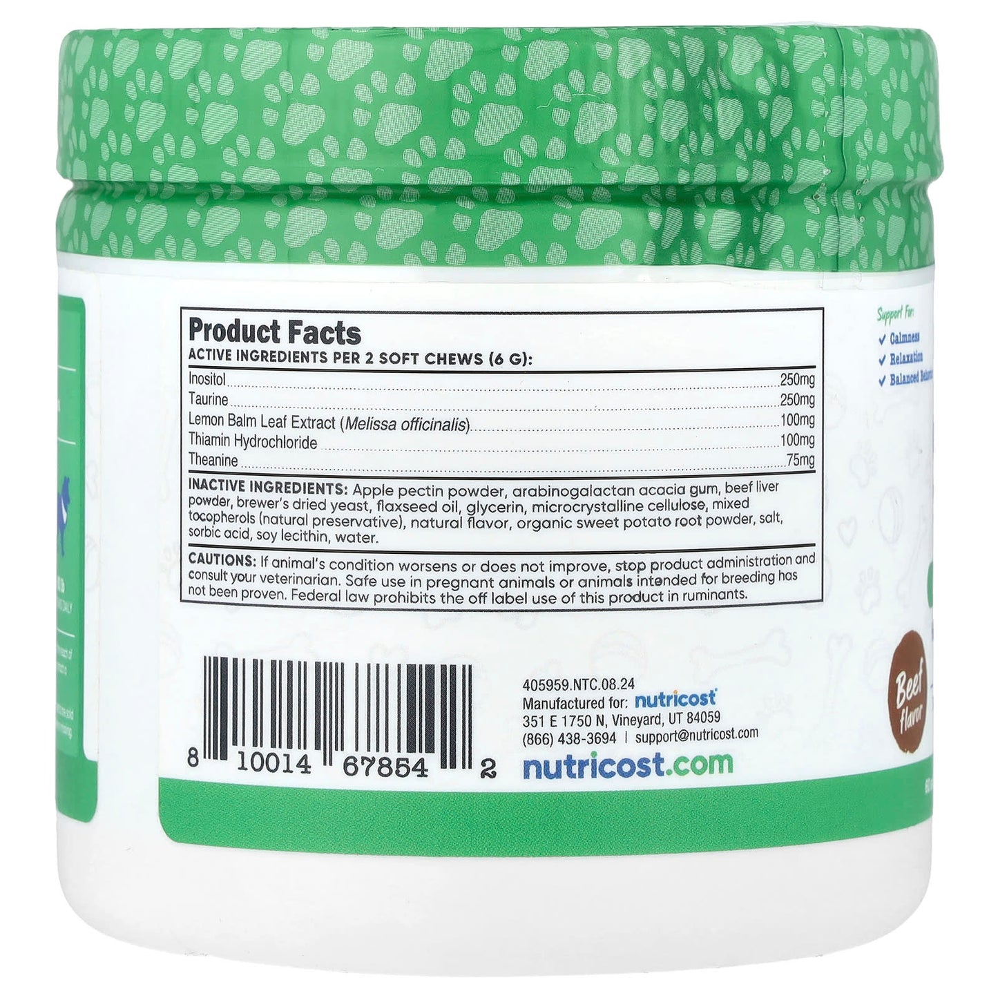 Nutricost, Pets, Calming Support, For Dogs, Beef, 60 Soft Chews, 6.4 oz (180 g) - Image 2