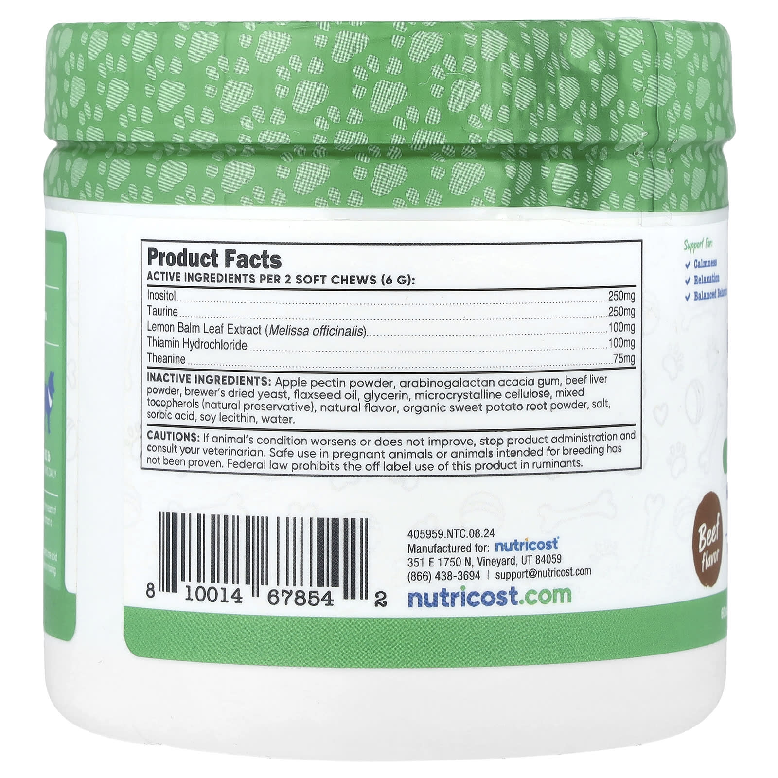 Nutricost, Pets, Calming Support, For Dogs, Beef, 60 Soft Chews, 6.4 oz (180 g) - Image 2