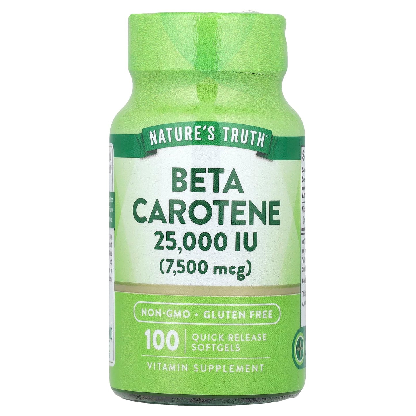 Nature's Truth, Beta Carotene, 7,500 mcg (25,000 IU), 100 Quick Release Softgels - Image 1