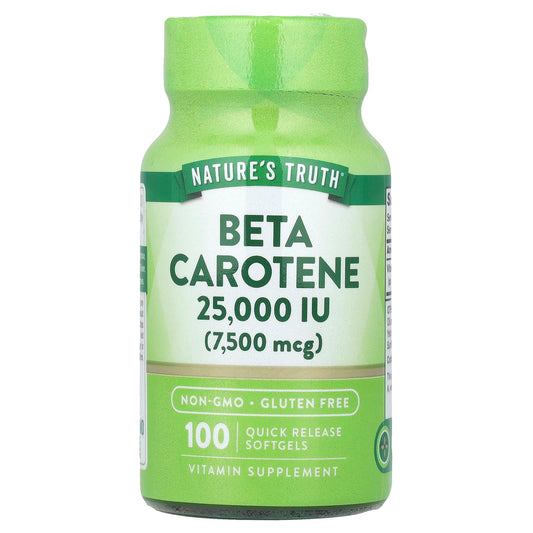 Nature's Truth, Beta Carotene, 7,500 mcg (25,000 IU), 100 Quick Release Softgels - Image 1