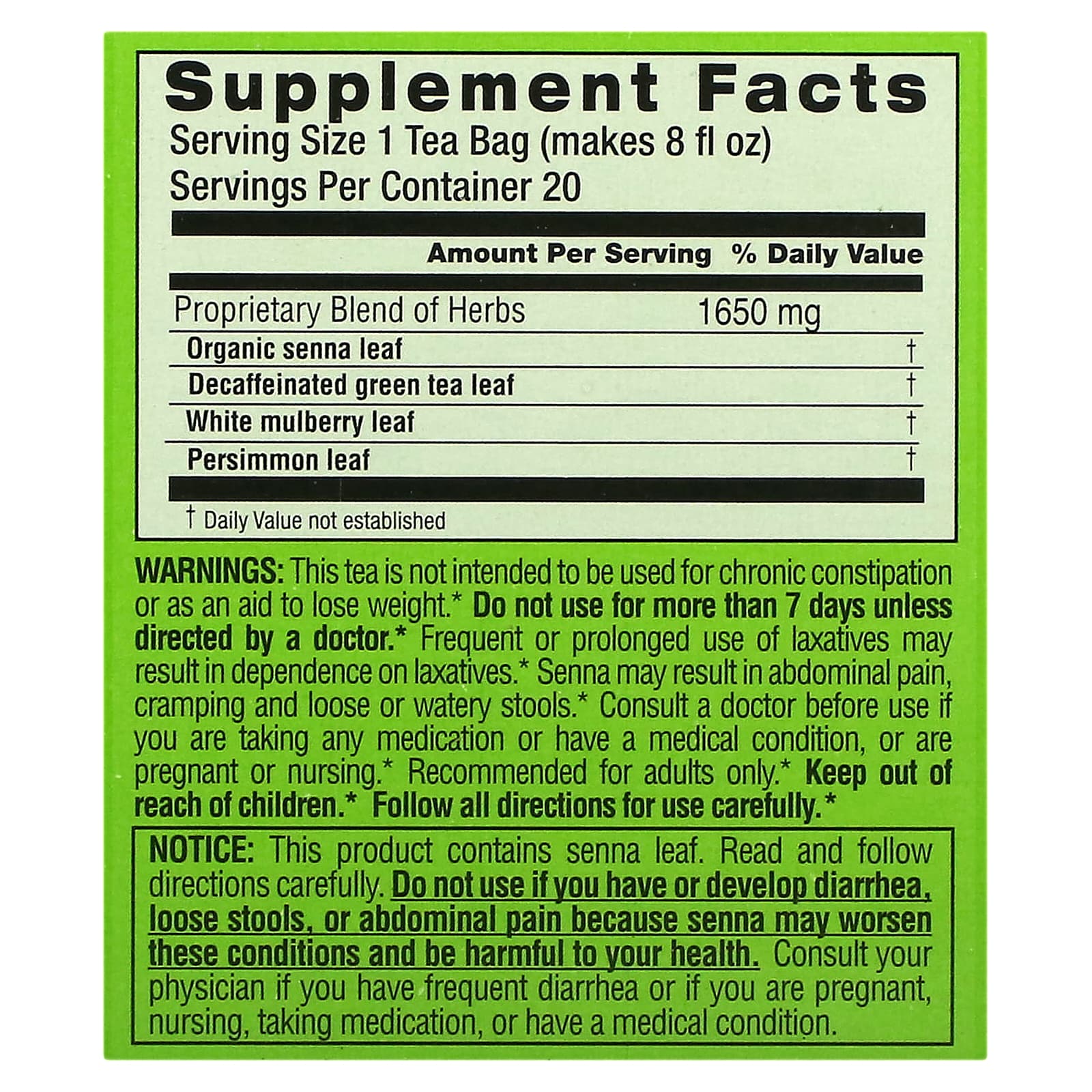 Triple Leaf Tea, Diet Green Herbal Tea, Decaffeinated, 20 Tea Bags, 1.16 oz (33 g) - Image 2