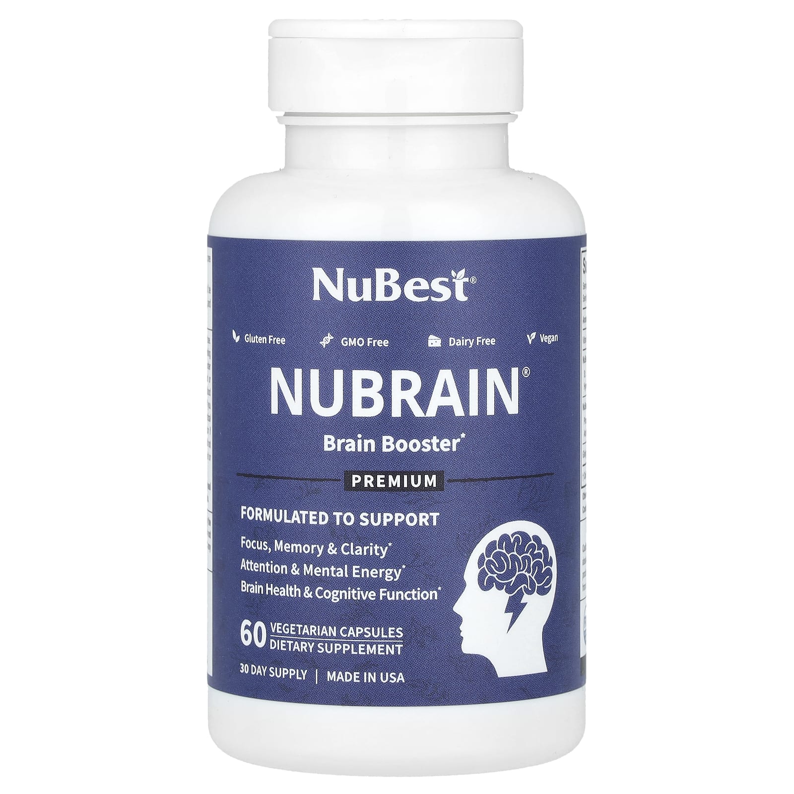 NuBest, Nubrain, Brain Booster, 60 Vegetarian Capsules - Image 1