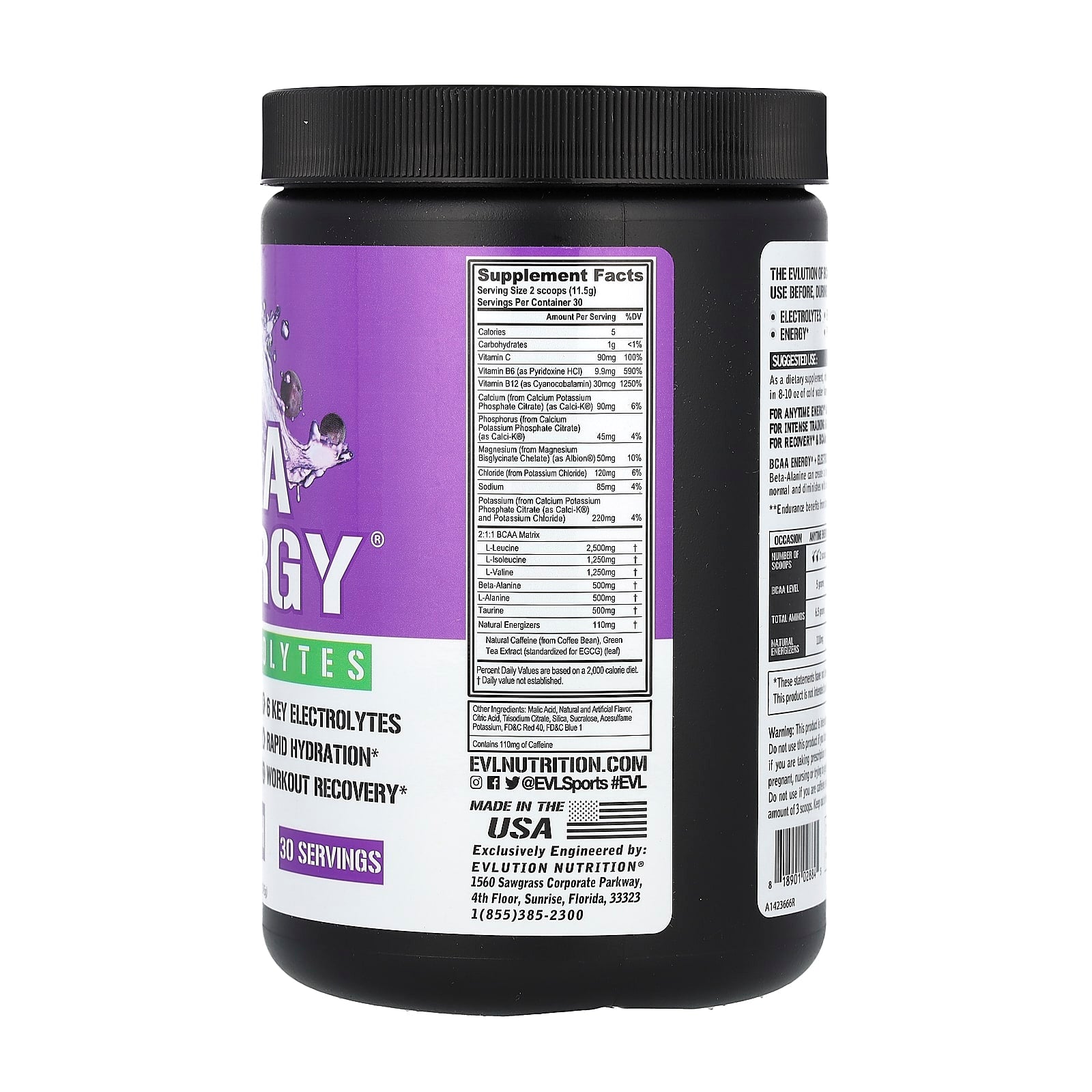 EVLution Nutrition BCAA Energy Plus Electrolytes, Grape Splash, 12.2 oz - Image 2