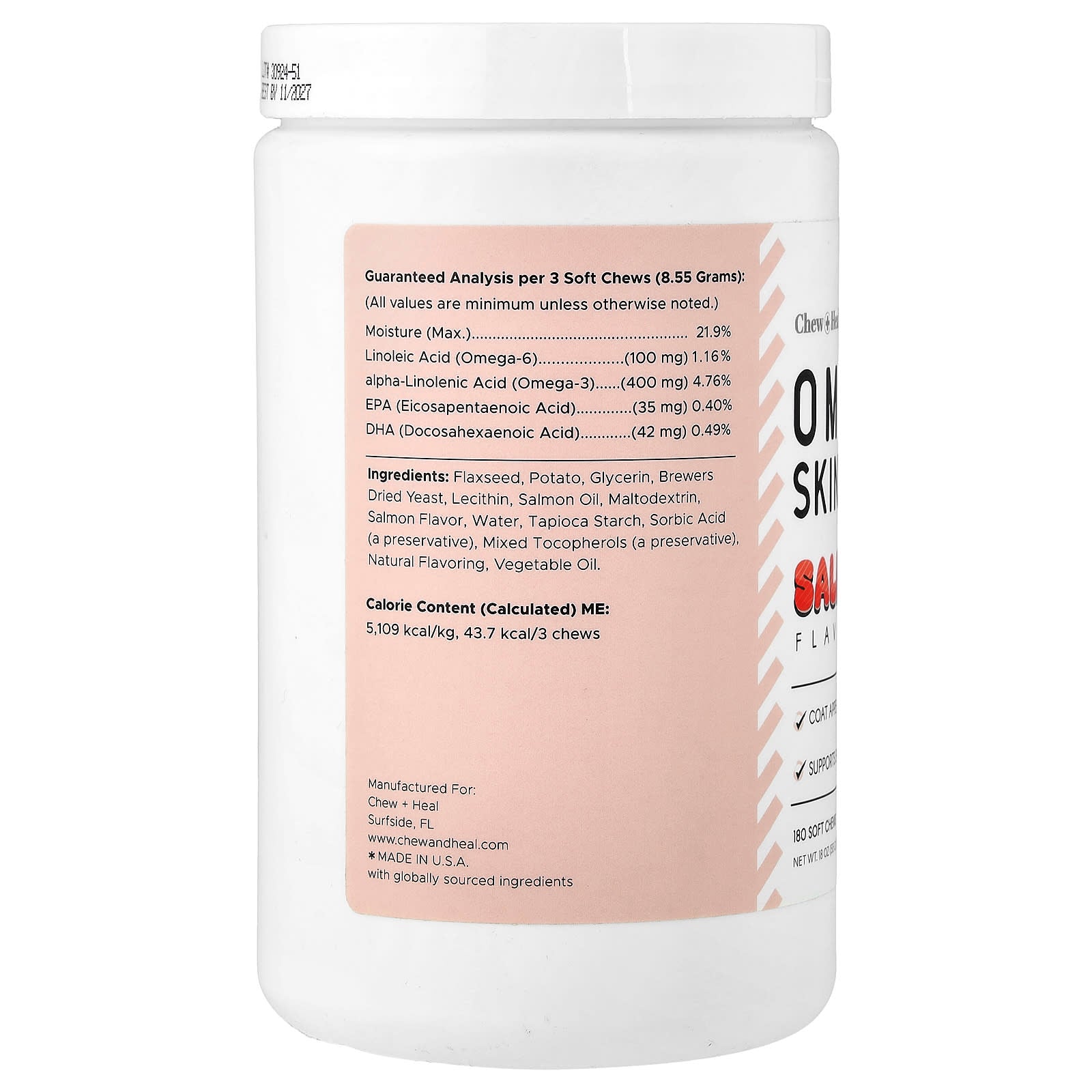 Omega Skin & Coat Supplement for Dogs & Cats - Salmon - 180 Soft Chews - Image 2