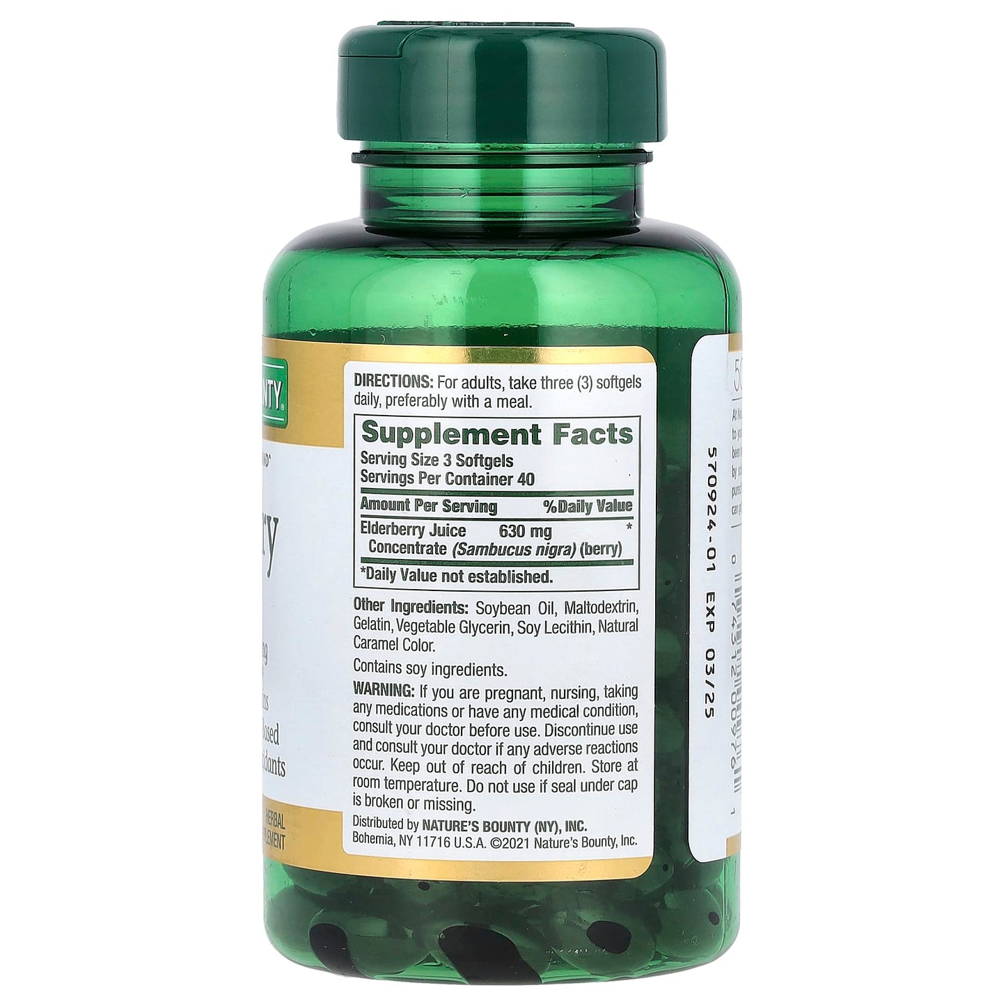 Nature's Bounty, Elderberry Sambucus, 120 Rapid Release Softgels (210 mg per Softgel)