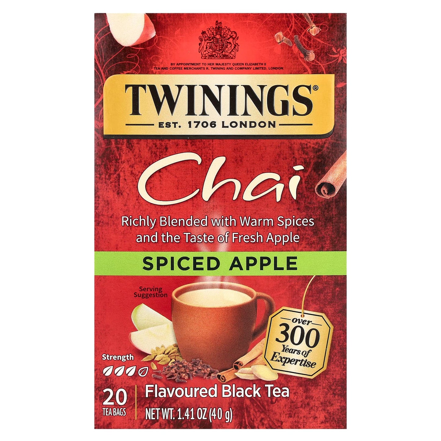 Twinings, Flavored Black Tea, Chai, Spiced Apple, 20 Tea Bags, 1.41 oz (40 g) - Image 1