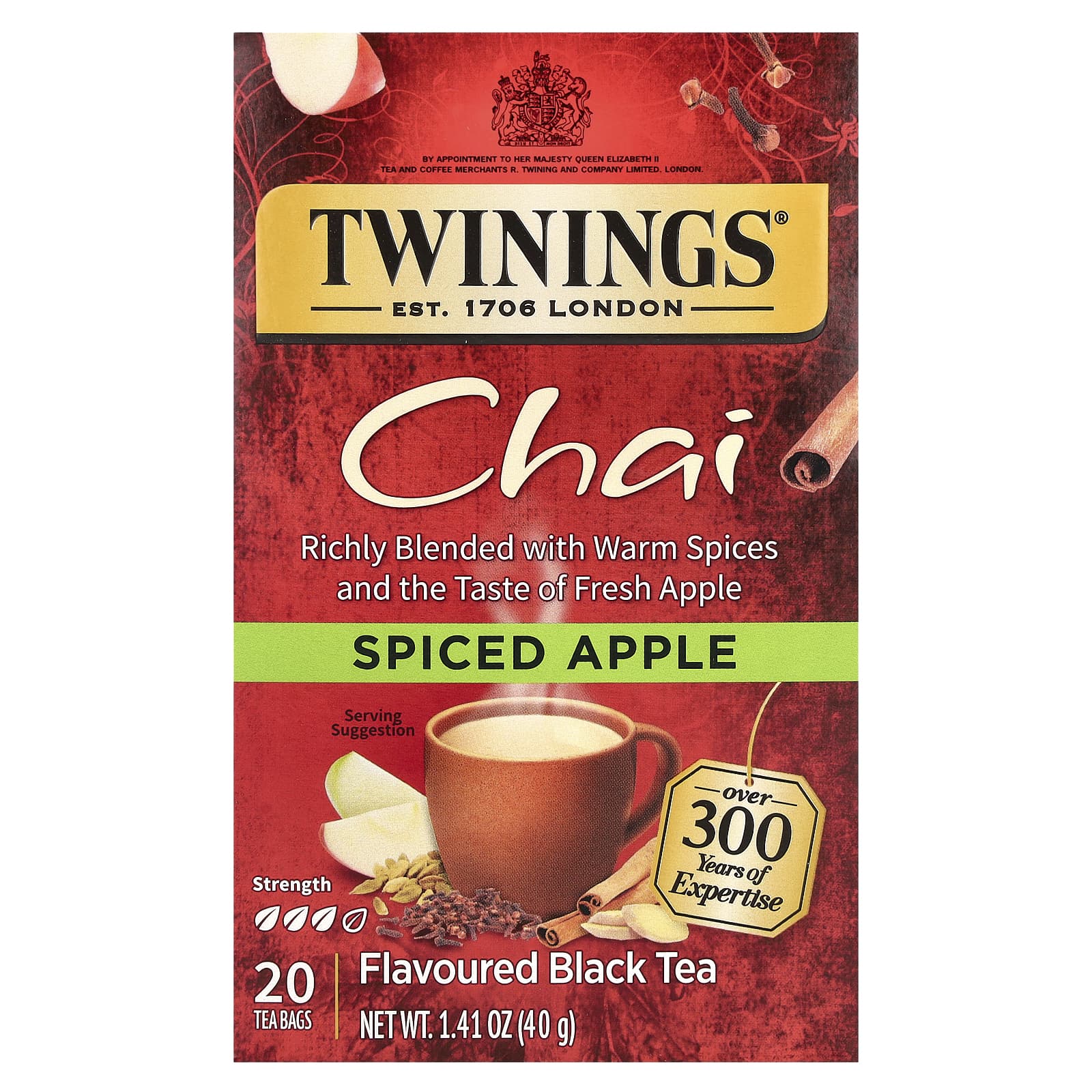 Twinings, Flavored Black Tea, Chai, Spiced Apple, 20 Tea Bags, 1.41 oz (40 g) - Image 1