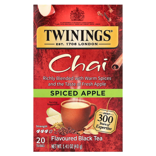Twinings, Flavored Black Tea, Chai, Spiced Apple, 20 Tea Bags, 1.41 oz (40 g) - Image 1