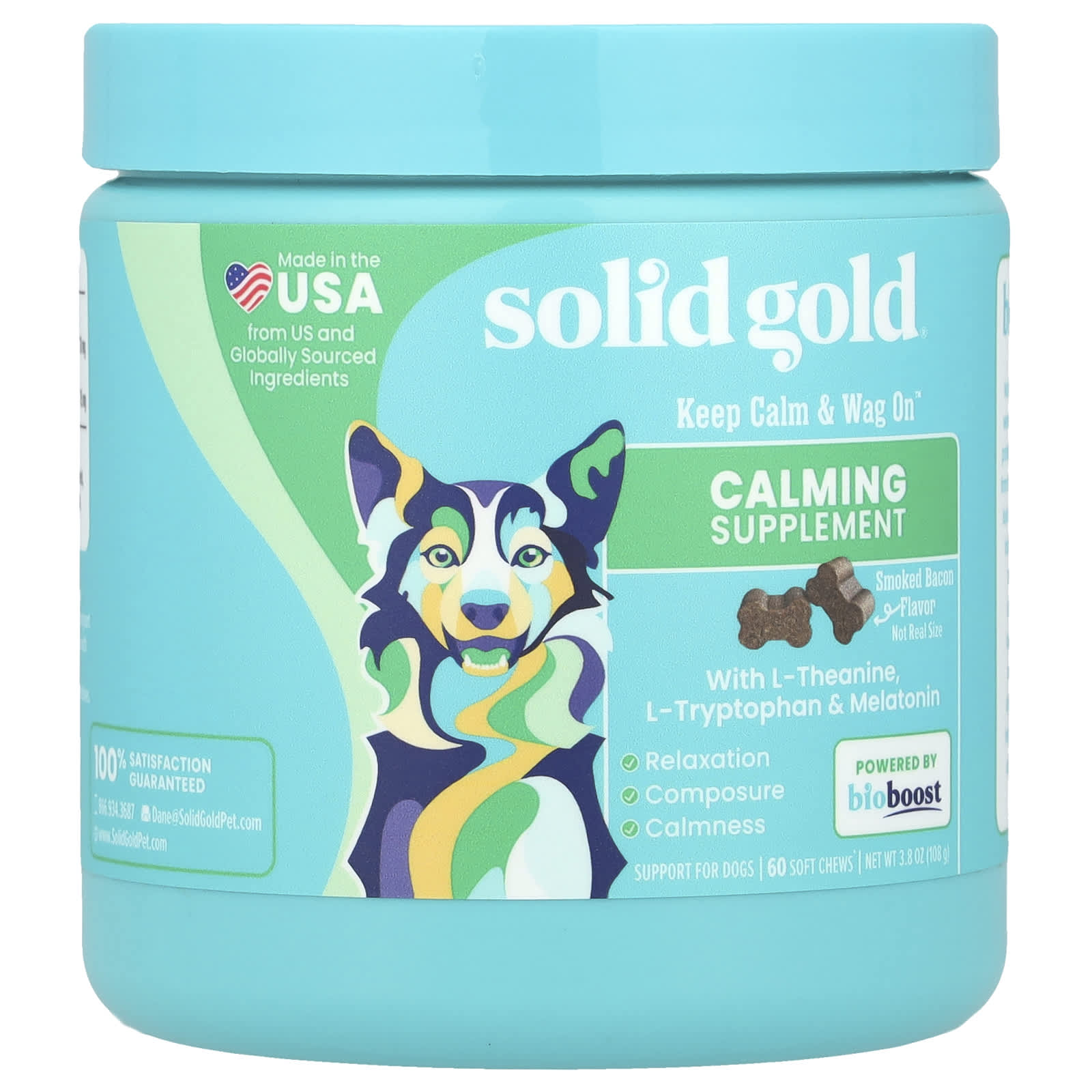 Solid Gold, Keep Calm & Wag On™ Calming Supplement, For Dogs, Smoked Bacon, 60 Soft Chews, 3.8 oz (108 g) - Image 1