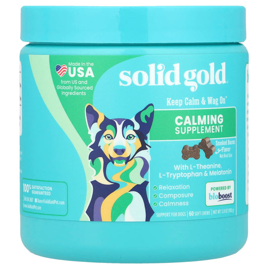 Solid Gold, Keep Calm & Wag On™ Calming Supplement, For Dogs, Smoked Bacon, 60 Soft Chews, 3.8 oz (108 g) - Image 1