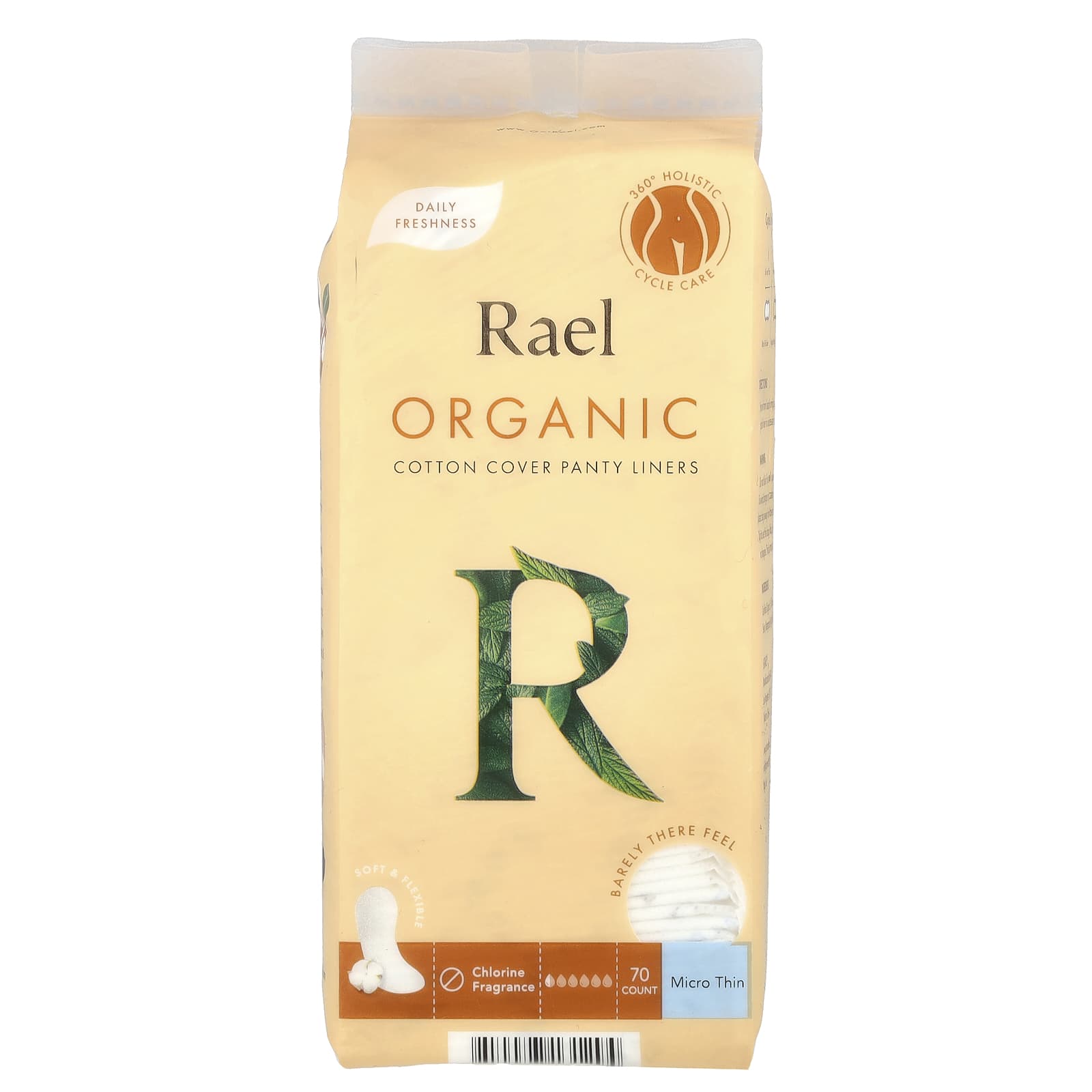 Rael, Organic Cotton Cover Panty Liners, Micro Thin, 70 Count - Image 1