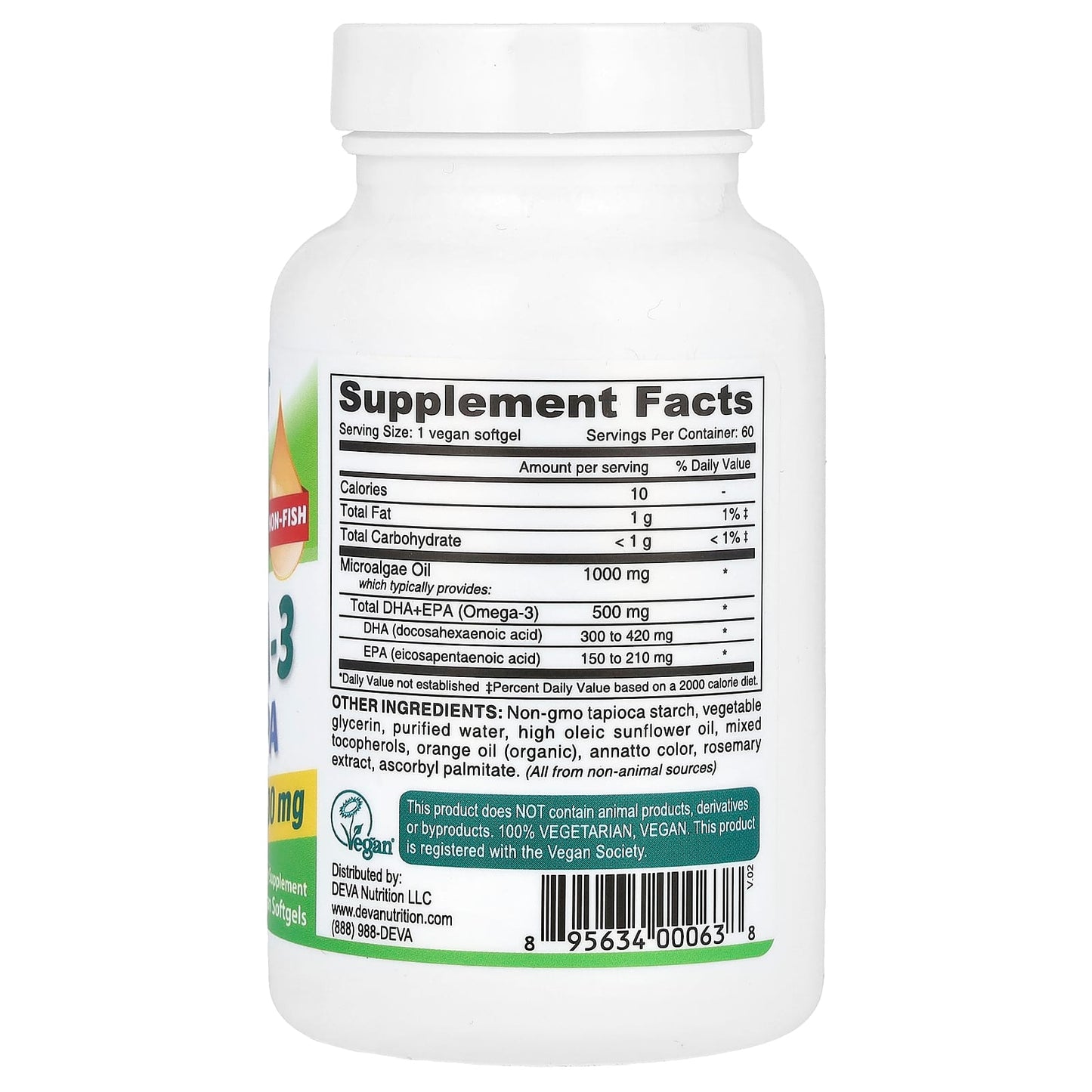 Deva Vegan Omega-3 Supplements, DHA-EPA, 500mg Per Softgel - Image 2