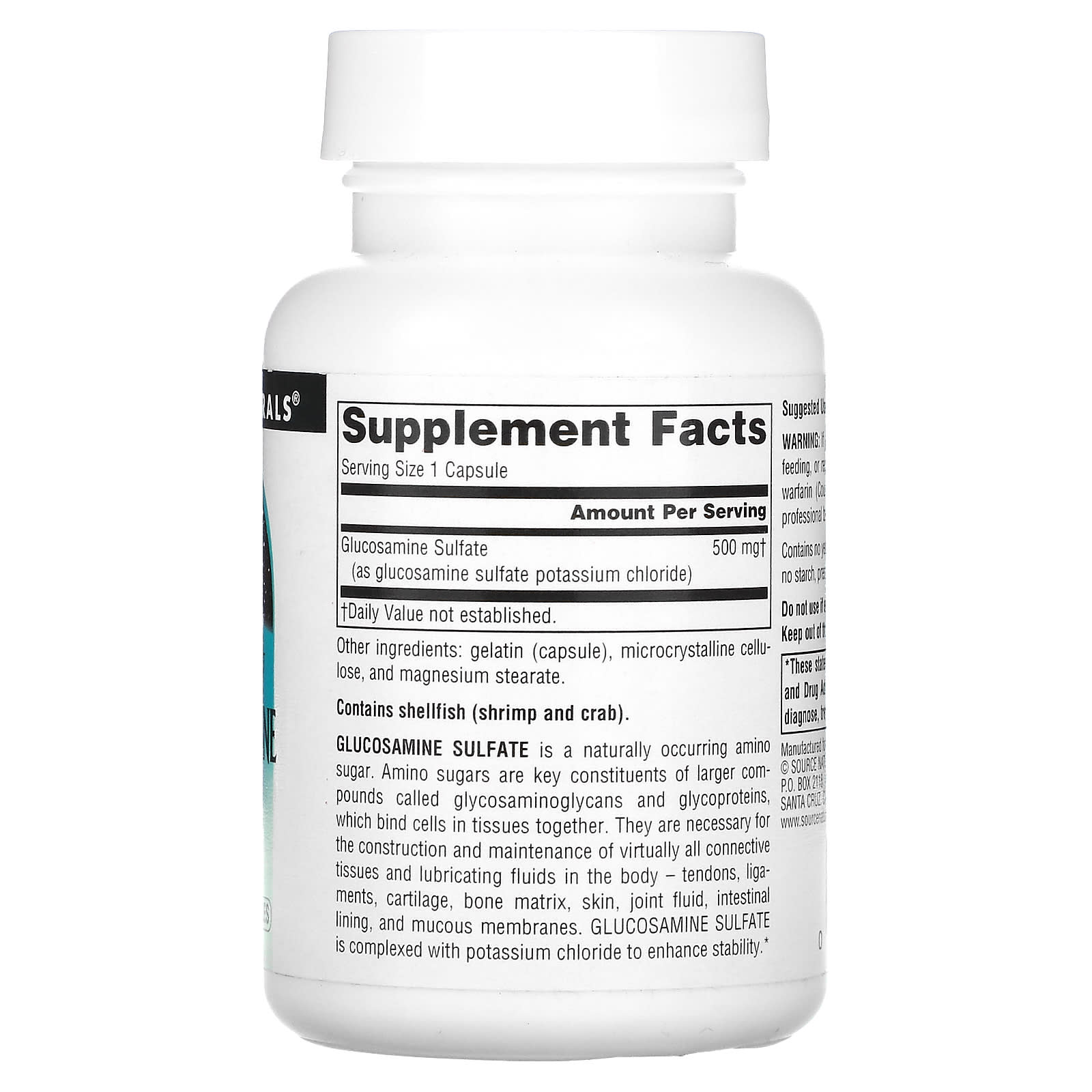 Source Naturals, Glucosamine Sulfate, Sodium Free, 500 mg, 60 Capsules - Image 2