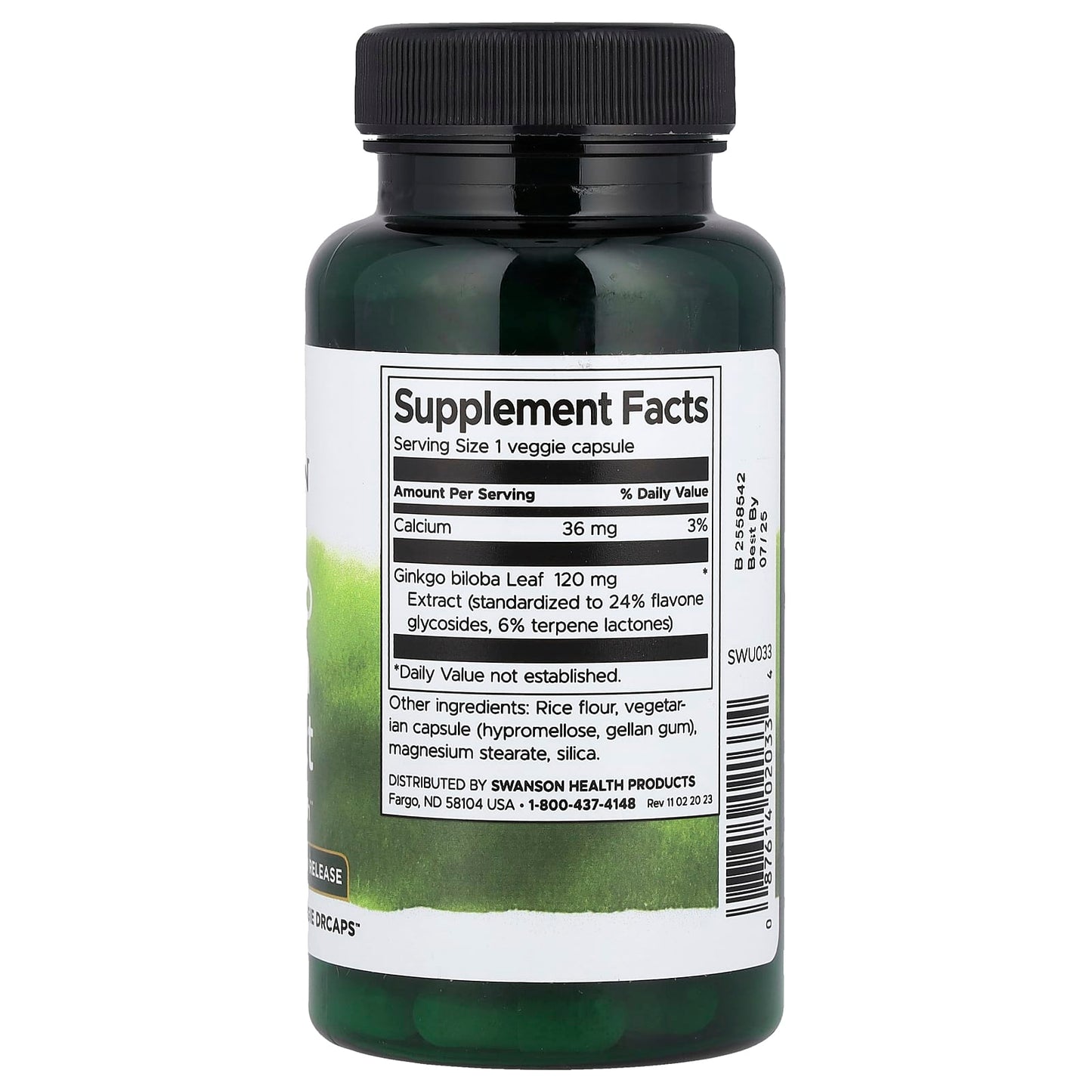 Swanson, Ginkgo Biloba Extract, 120 mg, 100 Veggie DRcaps - Image 2