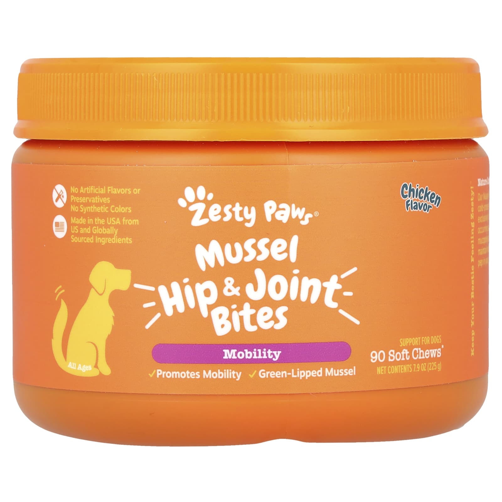Zesty Paws, Mussel Hip & Joint Bites, For Dogs, All Ages, Chicken, 90 Soft Chews, 7.9 oz (225 g) - Image 1