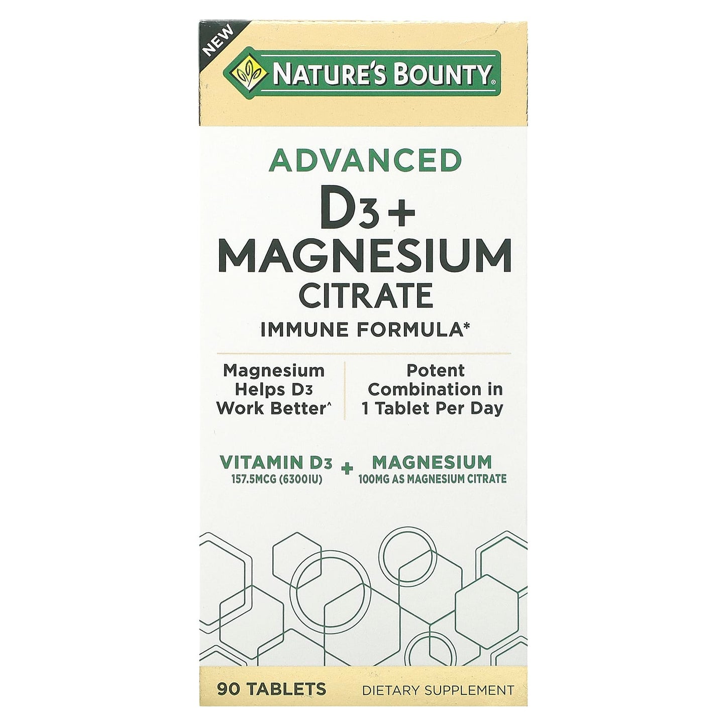 Nature's Bounty, Advanced D3 + Magnesium Citrate, 90 Tablets - Image 1