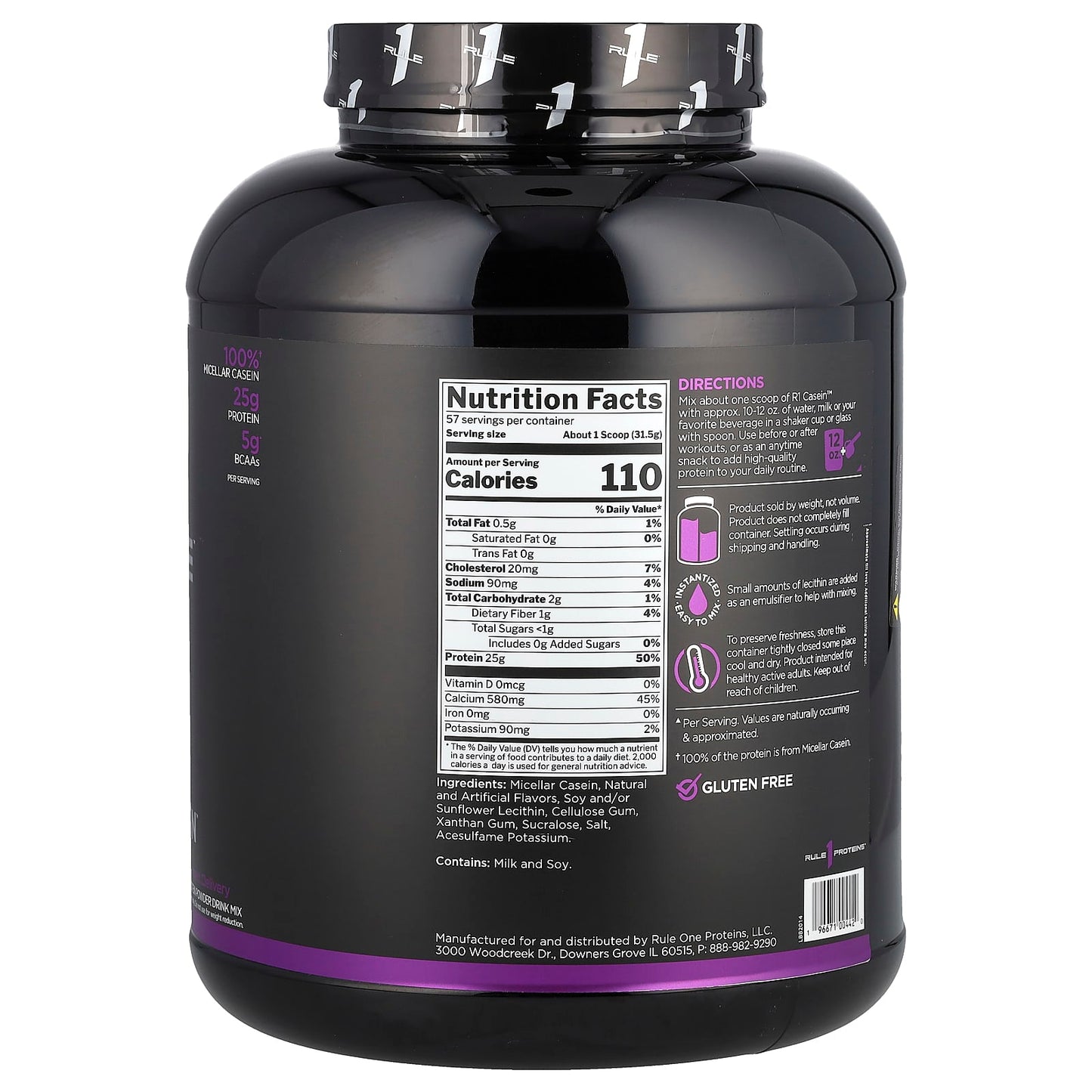 Rule One Proteins, R1 Casein, Protein Powder Drink Mix, Vanilla Creme, 3.96 lbs (1.80 kg) - Image 2