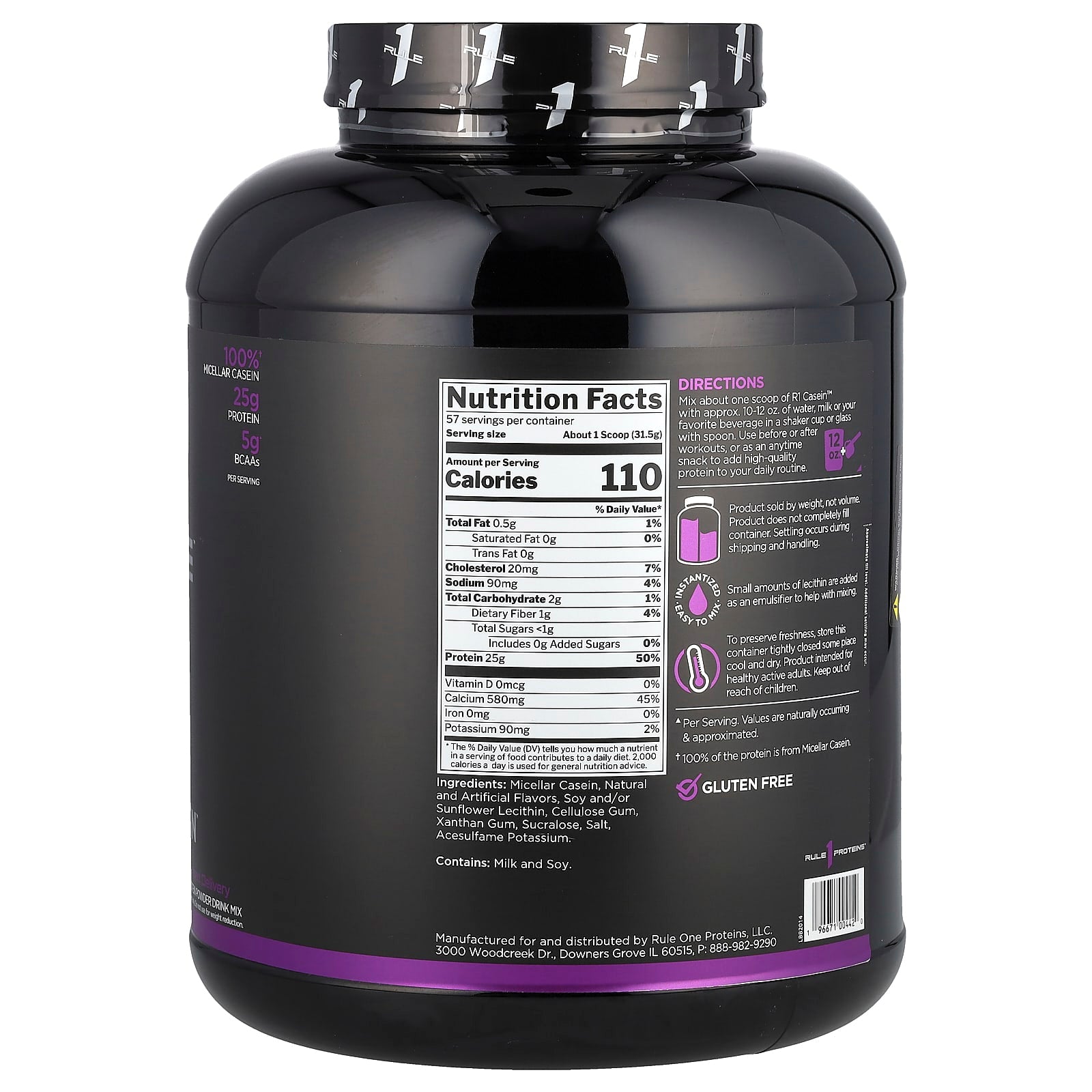 Rule One Proteins, R1 Casein, Protein Powder Drink Mix, Vanilla Creme, 3.96 lbs (1.80 kg) - Image 2