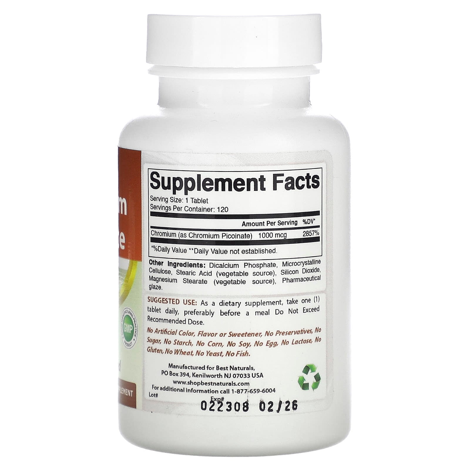Chromium Picolinate Supplement, 1,000 mcg, 120 Tablets by Best Naturals - Image 2