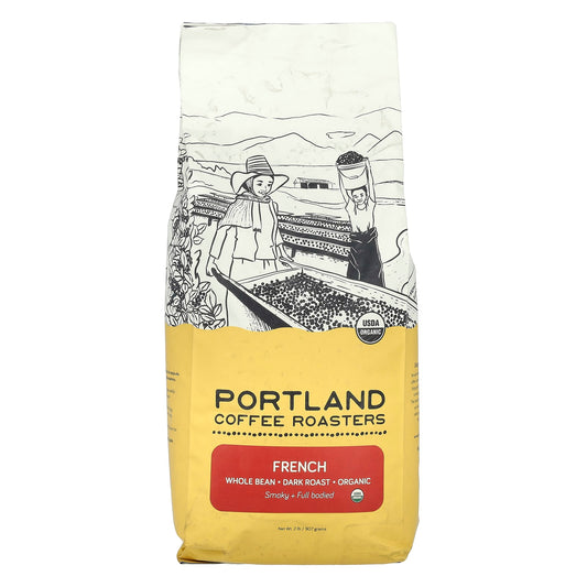 Portland Coffee Roasters, Organic Coffee, Whole Bean,  Dark Roast, French, 2 lbs (907 g) - Image 1