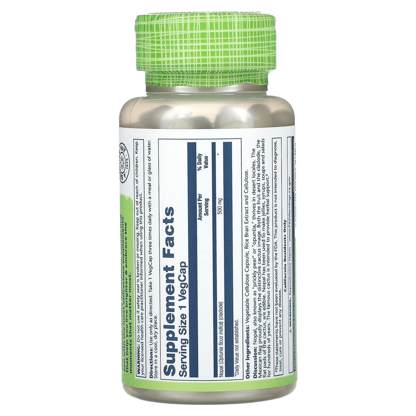 Solaray, True Herbs, Nopal, Prickly Pear Cactus, 500 mg, 100 VegCaps - Image 2
