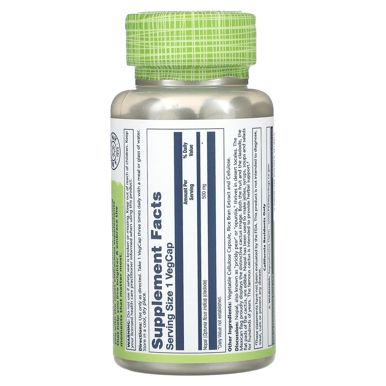 Solaray, True Herbs, Nopal, Prickly Pear Cactus, 500 mg, 100 VegCaps - Image 2