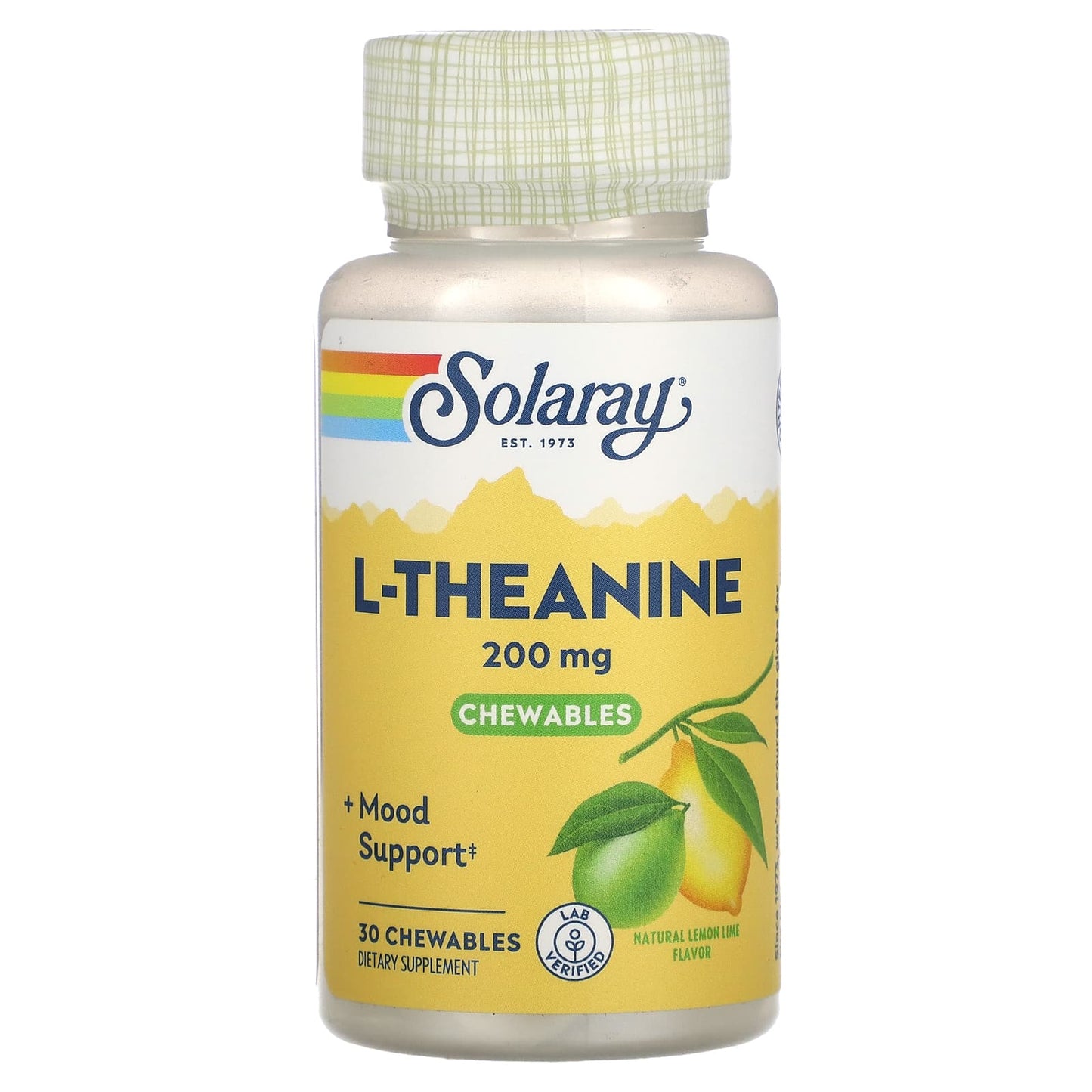 Solaray, L-Theanine, Natural Lemon-Lime, 200 mg, 30 Chewables - Image 1