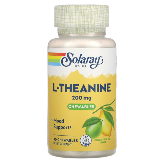 Solaray, L-Theanine, Natural Lemon-Lime, 200 mg, 30 Chewables - Image 1