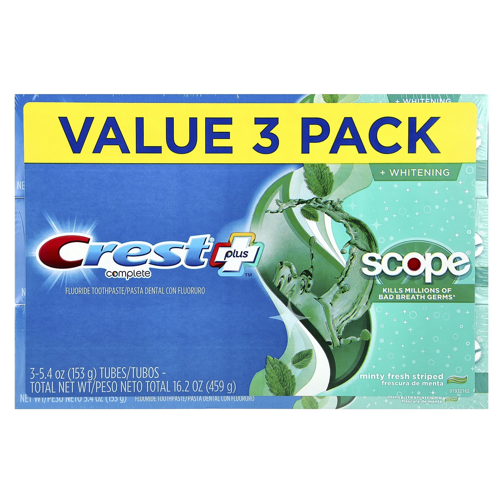 Crest Complete Plus Toothpaste, 3 Pack, Whitening, Fluoride, Minty Fresh - Image 2