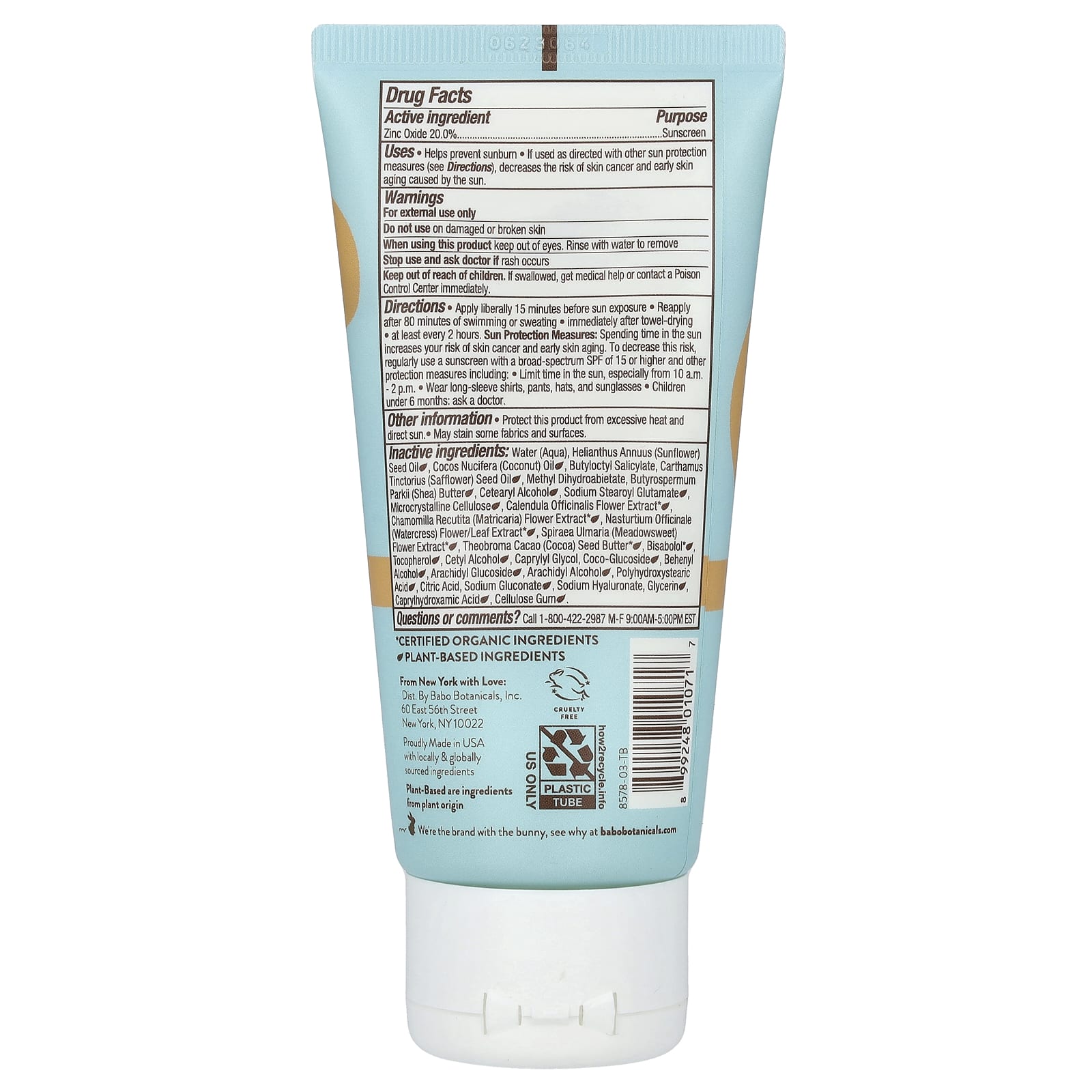 Babo Botanicals Sensitive Baby Mineral Sunscreen Lotion, SPF 50, Fragrance Free, 3 fl oz - Image 2