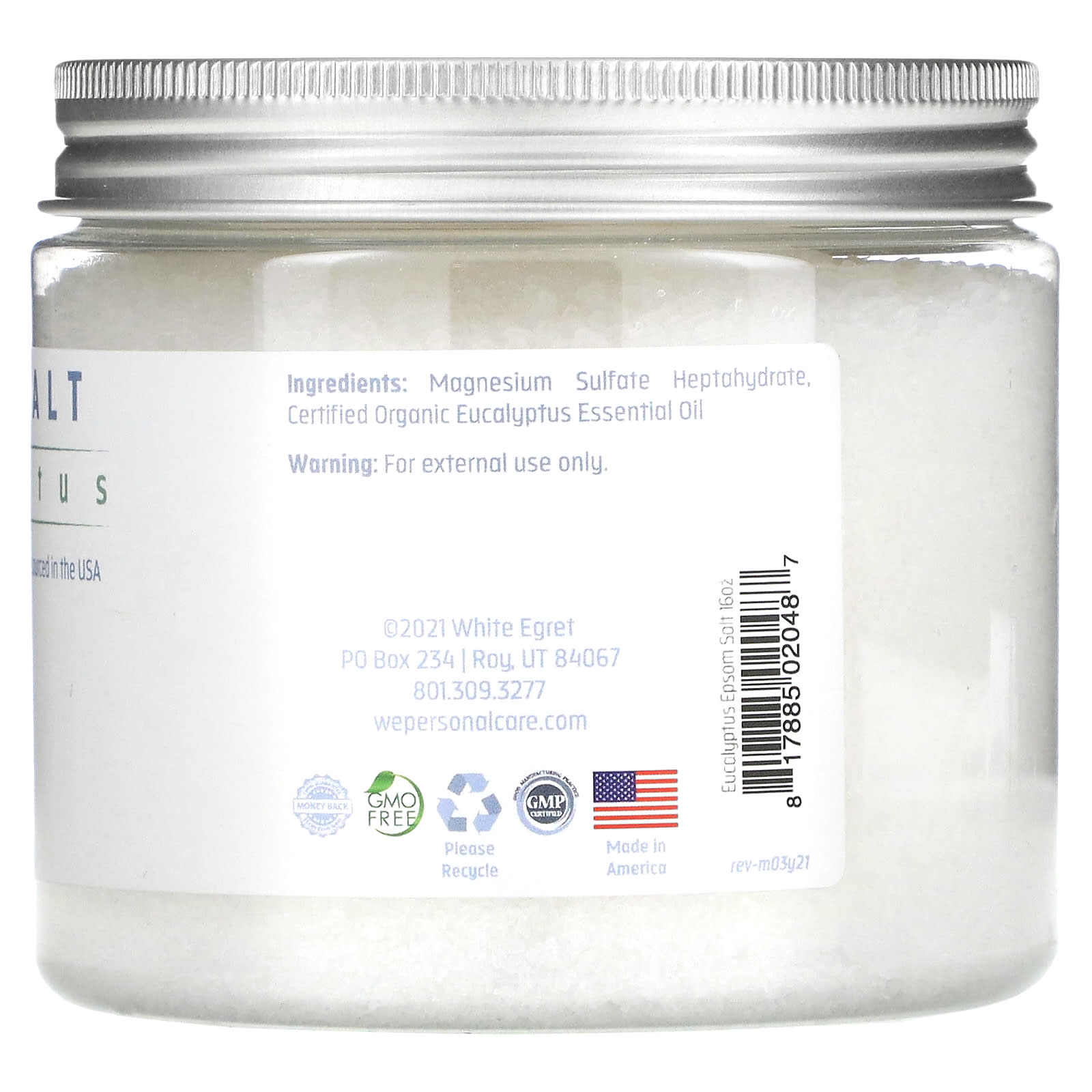 White Egret, Epsom Salt, Eucalyptus, 16 oz (454 g) - Image 2