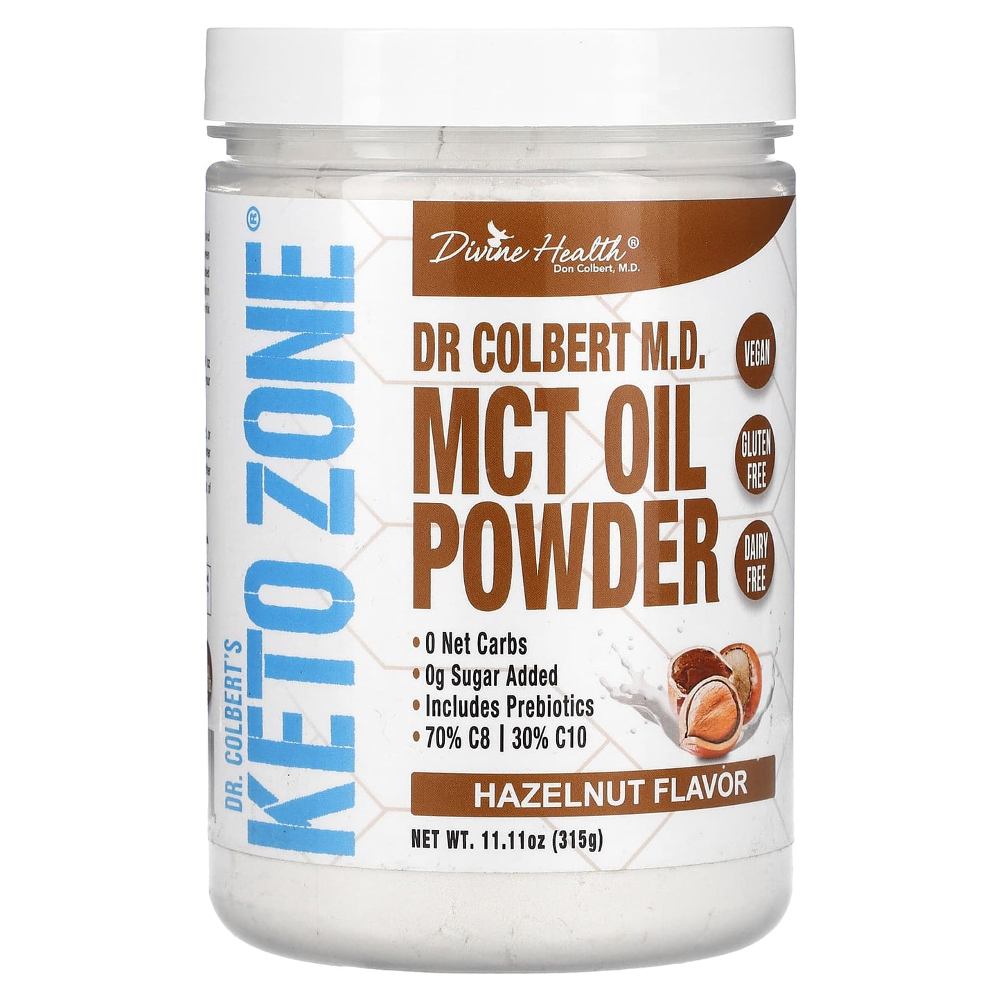 Dr. Colbert's Keto Zone MCT Oil Powder - Hazelnut, Non-GMO, Gluten-Free - Image 1