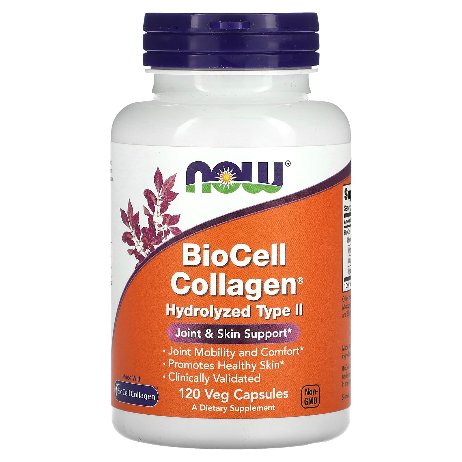 NOW Foods, BioCell Collagen®, Hydrolyzed Type II, 120 Veg Capsules - Image 1