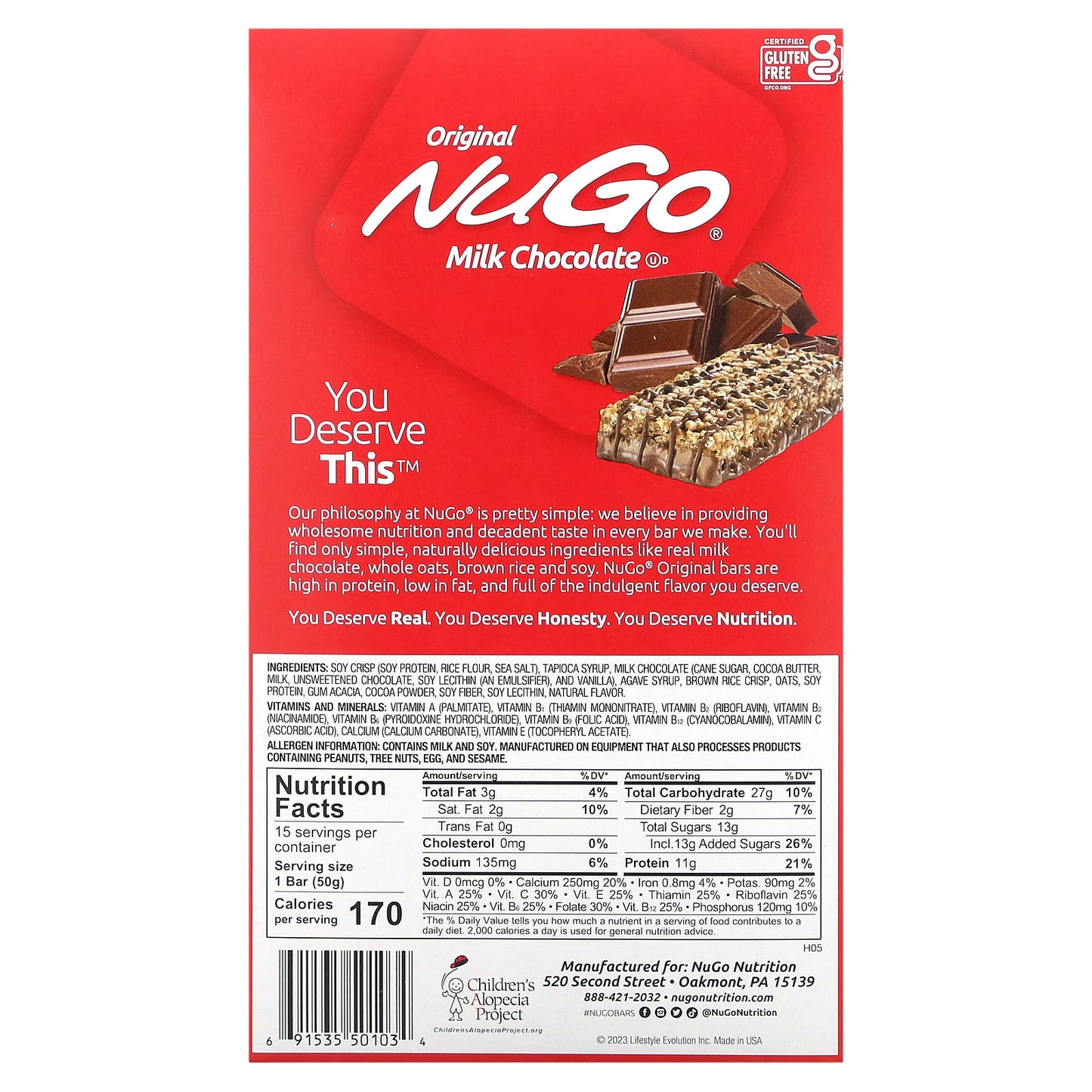 NuGo Nutrition, Original Bar, Milk Chocolate, 15 Bars, 1.76 oz (50 g) Each - Image 2