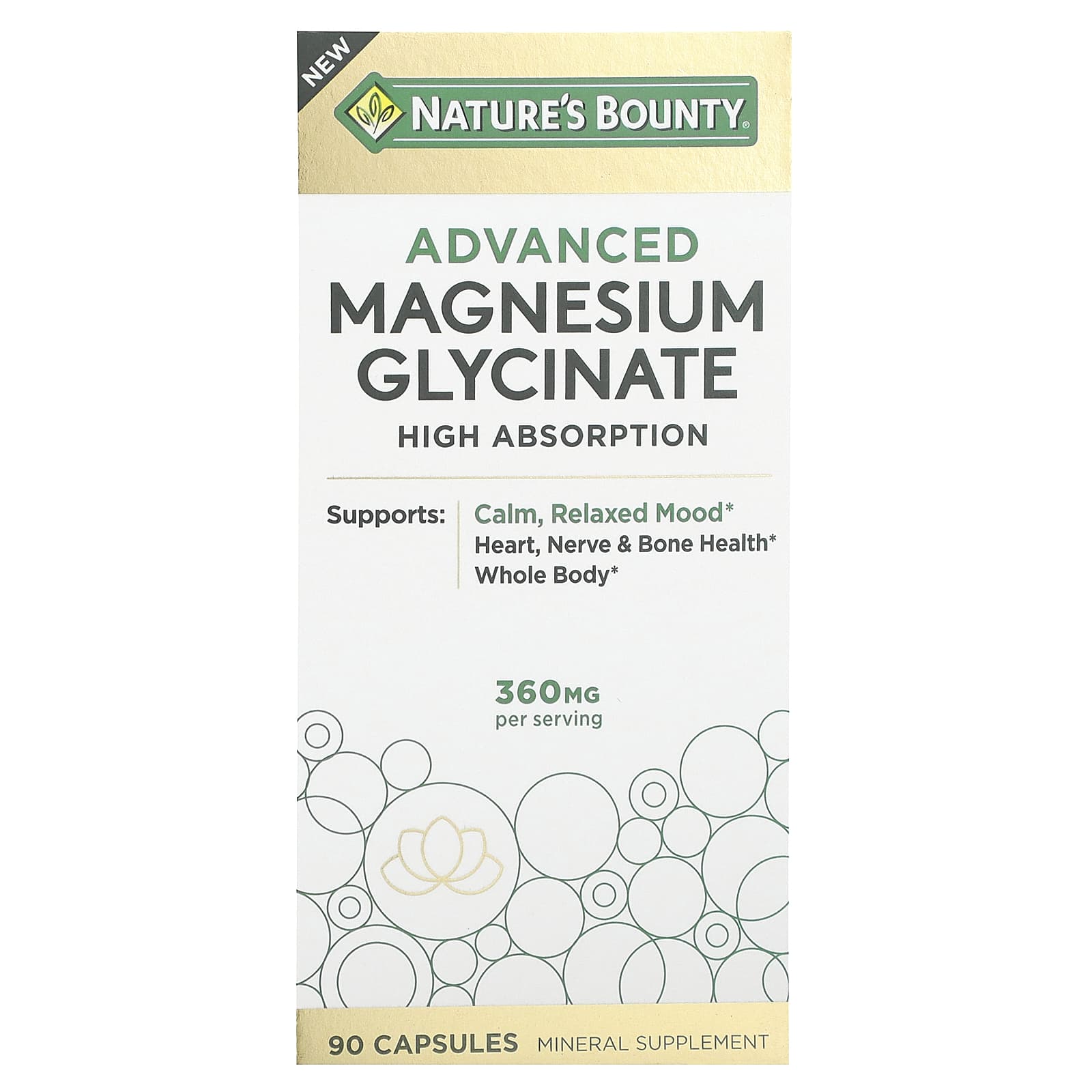 Nature's Bounty, Advanced Magnesium Glycinate, High Absorption, 90 Capsules (120 mg per Capsule) - Image 1