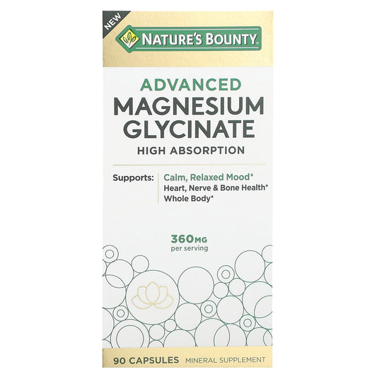 Nature's Bounty, Advanced Magnesium Glycinate, High Absorption, 90 Capsules (120 mg per Capsule) - Image 1