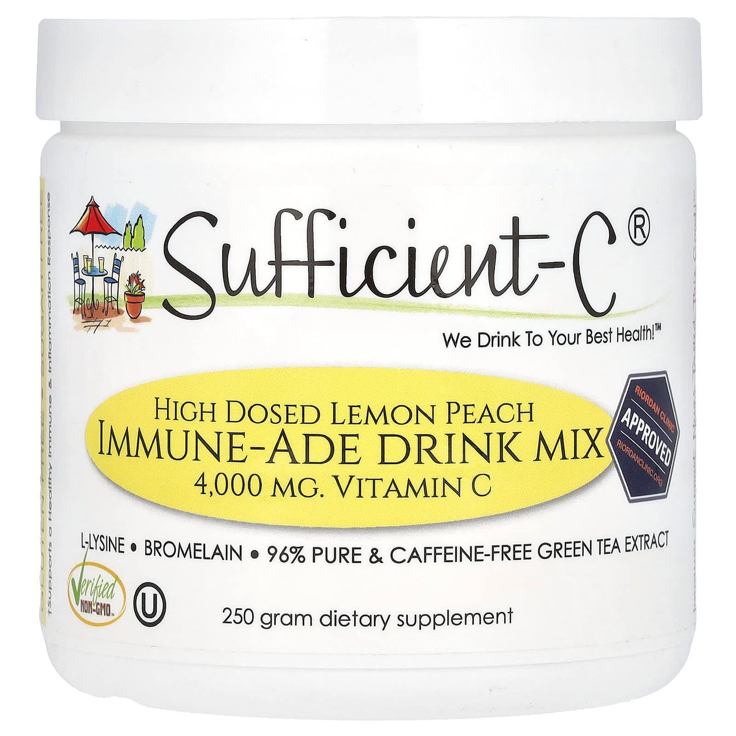 Sufficient C, High Dosed Immune-Ade Drink Mix, Lemon Peach, 250 g - Image 1