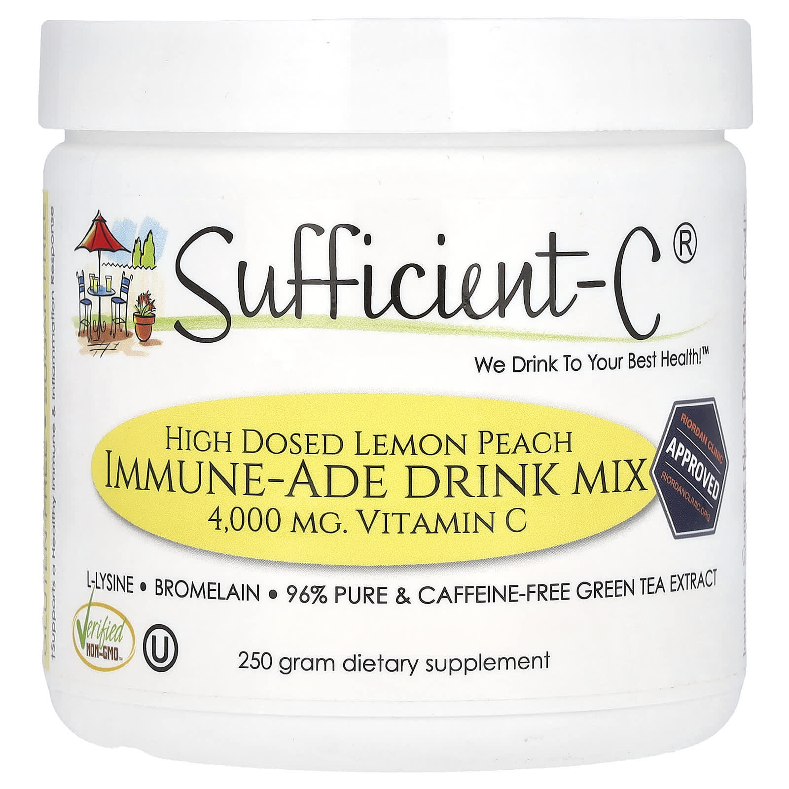 Sufficient C, High Dosed Immune-Ade Drink Mix, Lemon Peach, 250 g - Image 1